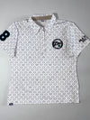 Fila Golf Bear-Print Polo – White, All-Over Bear Graphic, “8” Sleeve Patch (M)