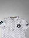 Fila Golf Bear-Print Polo – White, All-Over Bear Graphic, “8” Sleeve Patch (M)