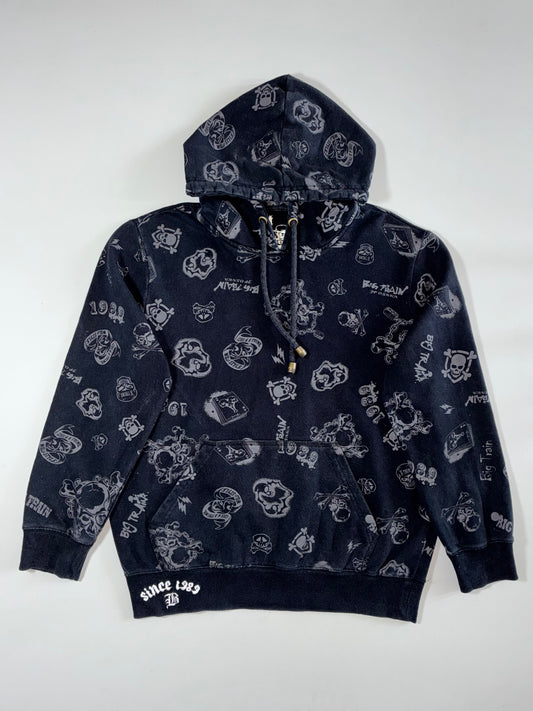 Big Train Skull Graphic All-Over Print Hoodie Black (M)