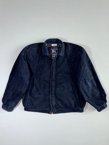 Vintage 90s Burberrys Suede Leather Check Lined Bomber Jacket  Made in Spain (3XL)