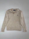 Polo Ralph Lauren Cream Cable Knit Quarter-Zip Sweater (L)