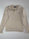 Polo Ralph Lauren Cream Cable Knit Quarter-Zip Sweater (L)