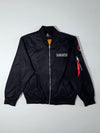 Schenbach Black Bomber Jacket “RN-097” Embroidered Patch Sleeve Zip Pocket (M)