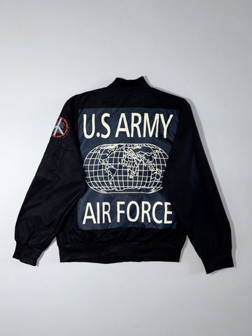 Schenbach Black Bomber Jacket “RN-097” Embroidered Patch Sleeve Zip Pocket (M)