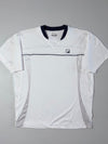 Fila White Navy-Trim Performance Sports T-Shirt Mesh Panel Detail (L)