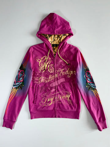 Vintage 2000s Christian Audigier Rhinestone Tattoo Zip Hoodie Women’s (XS/S)