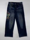 Vintage Embroidered Warrior Graphic Denim Jeans (W:31) (L:39)