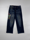 Vintage Embroidered Warrior Graphic Denim Jeans (W:31) (L:39)