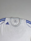 Adidas Climalite T-Shirt – White with Blue 3-Stripe Shoulders, (2XL)