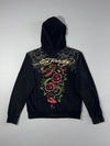 Ed Hardy Rhinestone Skull & Tiger Graphic Zip Hoodie (M/L)
