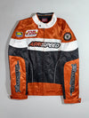 AbriSpeed Racing Jacket – Orange, White & Black Motorsport Bomber, Multi-Patch Design, (M)