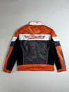 AbriSpeed Racing Jacket – Orange, White & Black Motorsport Bomber, Multi-Patch Design, (M)