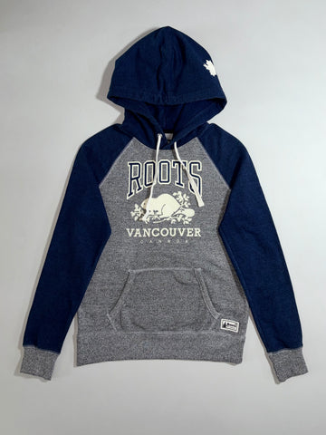 Roots Vancouver Canada Hoodie – Navy & Grey Colorblock Pullover, (S)