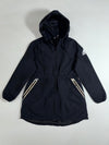 Adidas Hooded Parka – Black Long Windbreaker with Glitter Zip Trim Women’s (S)