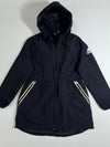 Adidas Hooded Parka – Black Long Windbreaker with Glitter Zip Trim Women’s (S)
