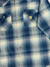 Carhartt Blue Plaid Flannel Western Shirt  Snap-Button Relaxed Fit, (XL)