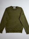 Stone Island Olive Green Crewneck Sweatshirt – Garment Dyed, Patch Logo (S)