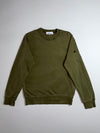Stone Island Olive Green Crewneck Sweatshirt – Garment Dyed, Patch Logo (S)