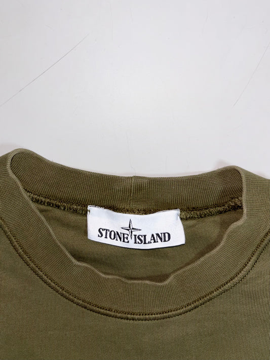 Stone Island Olive Green Crewneck Sweatshirt – Garment Dyed, Patch Logo (S)