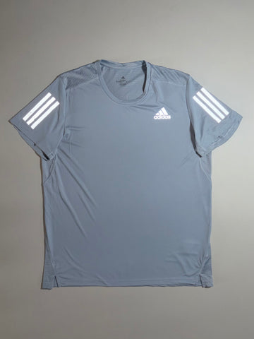 Adidas Grey Reflective 3-Stripe Running T-Shirt (XL)