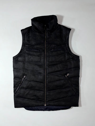 Oniarai Denim Black Puffer Vest Multi-Pocket Zip Utility Style (M)