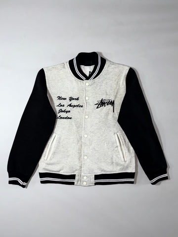 Stussy Grey & Black Varsity Jacket Embroidered (S)