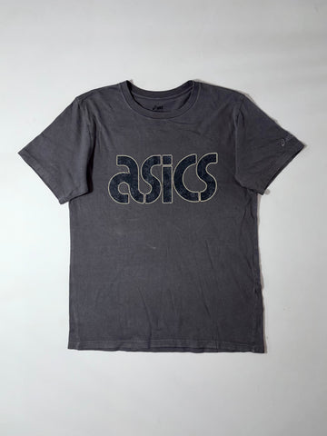 Asics Grey Vintage Tee  Retro Stitched Logo Print (M)
