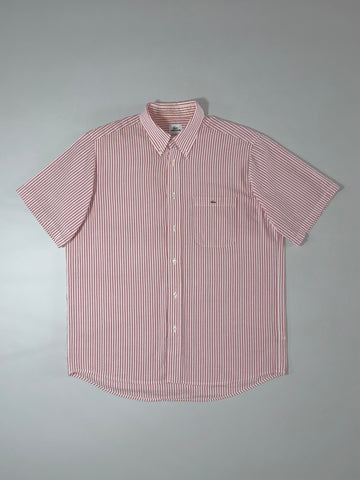 Lacoste Red & White Striped Seersucker Half Sleeve Shirt (XL)