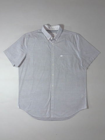 Lacoste Regular Fit Grey Micro-Check Short Sleeve Button-Up Shirt (XL)