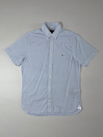 Tommy Hilfiger Slim Fit Blue Micro-Check Short Sleeve Shirt (S)