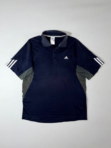 Adidas Navy Blue & Grey 3-Stripes Performance Polo Shirt (XL)