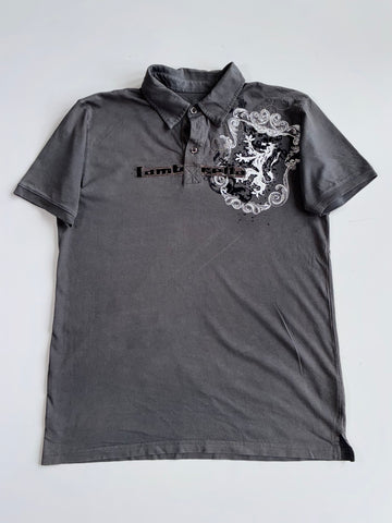 Lambretta Graphic Print Polo Shirt Grey (L)