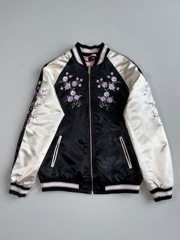F&F Satin Floral Embroidered Souvenir Bomber Jacket (S)