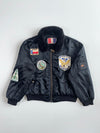 Ga-Z Vintage Black Satin Bomber Jacket with Fur Collar & Naval Patches (M)