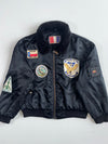 Ga-Z Vintage Black Satin Bomber Jacket with Fur Collar & Naval Patches (M)