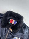 Ga-Z Vintage Black Satin Bomber Jacket with Fur Collar & Naval Patches (M)