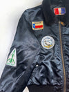 Ga-Z Vintage Black Satin Bomber Jacket with Fur Collar & Naval Patches (M)