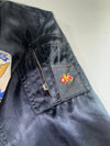 Ga-Z Vintage Black Satin Bomber Jacket with Fur Collar & Naval Patches (M)