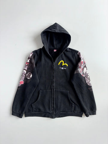 Vintage EVISU Custom Made Godhead Koi Graphic Full-Zip Hoodie – Washed Black (M/L)