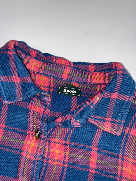 Roots Plaid Flannel Button-Up Shirt(M)