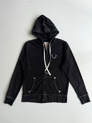True Religion Black Horseshoe Logo Zip-Up Hoodie (M)
