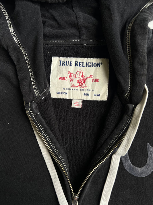 True Religion Black Horseshoe Logo Zip-Up Hoodie (M)
