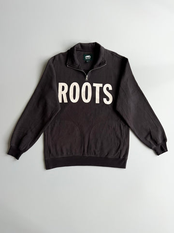 Roots Black Spell-Out Quarter Zip Pullover (M)