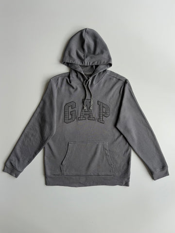 GAP Grey Plaid Arch Logo Pullover Hoodie (L)