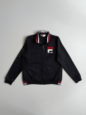 Fila Track Jacket – Black w/ Red-White Tipped Collar (S)