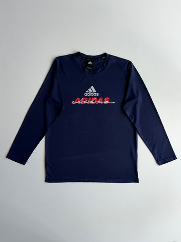 Adidas Navy Blue Signature Logo Full Sleeve T-Shirt (M)
