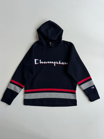 Champion Script Logo Colorblock Hoodie - Navy/Red/Grey (M)