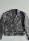 Jinglers Vintage Black Pure Leather Biker Jacket Belted Zip Up (L)