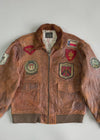 Avirex Type G-1 U.S. Navy Flight Jacket Multi-Patch Leather Bomber with Blood Chit & Shearling Collar (L/XL)