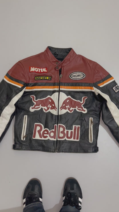 ZVintage Red Bull Genuine Leather Racing Jacket Streetwear (SUPER RARE) (M)